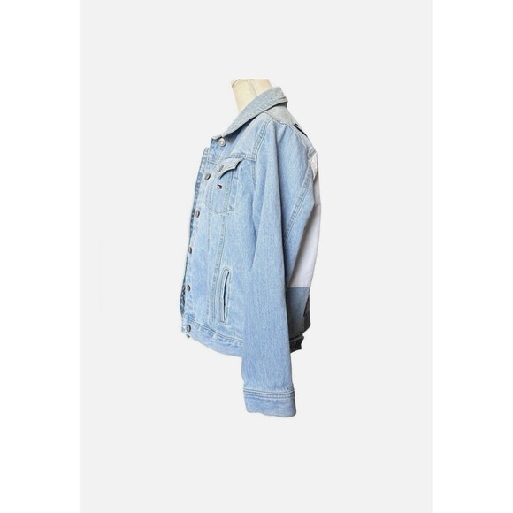 Vintage Tommy Hilfiger Denim Jacket Big Logo Flag Patch Back 90s Y2k Size M - Picture 3 of 4